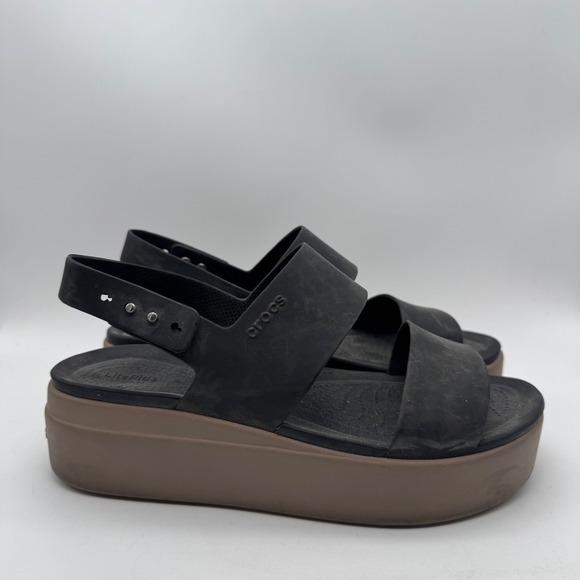 CROCS Shoes - Crocs Brooklyn Low Wedge Sandals Black Mushroom LiteRide Platform Womens 8